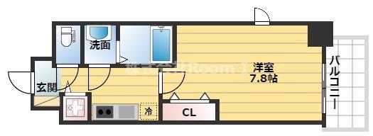 プランドール北浜(1K/6階)の間取り写真
