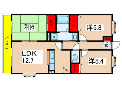 第5旭マンション(3LDK/2階)の間取り写真