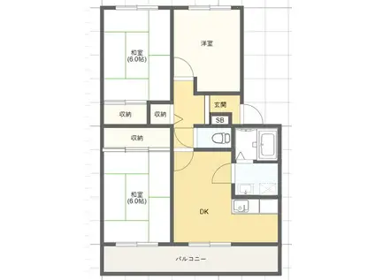 小郡ハイツ(3DK/3階)の間取り写真