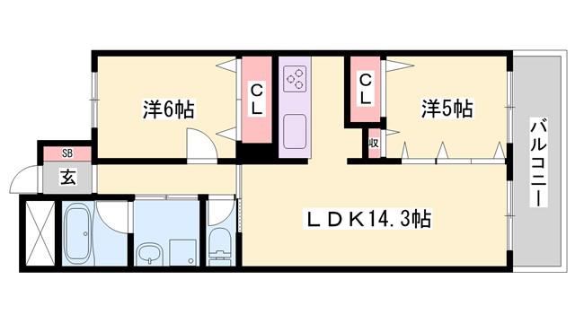 ブルー・エス(2LDK/9階)の間取り写真