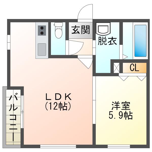 GRAND TERRACE東開I(1LDK/2階)の間取り写真