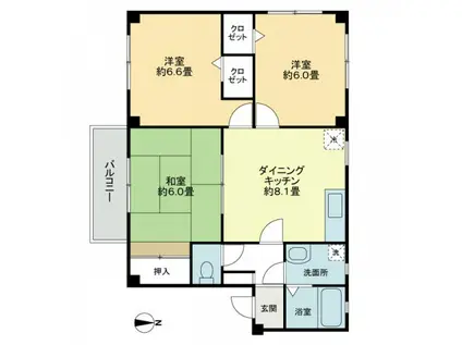 ボヌール古三津(3DK/2階)の間取り写真