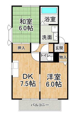 エクセルハイツ桃山(2DK/2階)の間取り写真