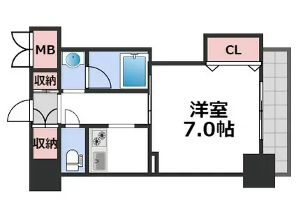 ブリリアン夕陽丘(1K/2階)の間取り写真