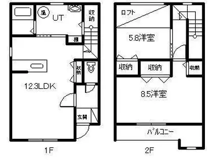 ハーモニー春光III(2LDK/1階)の間取り写真