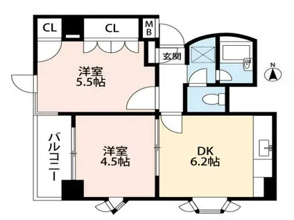 JR山手線 鶯谷駅 徒歩5分 8階建 築37年(2DK/4階)の間取り写真