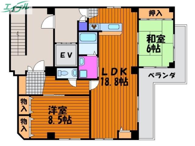 ラ・カンタータ(2LDK/6階)の間取り写真