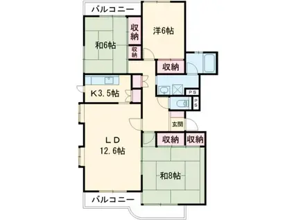 プレジールB棟(3LDK/2階)の間取り写真