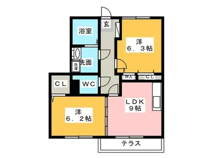 パストラル ソフィア(2DK/1階)の間取り写真