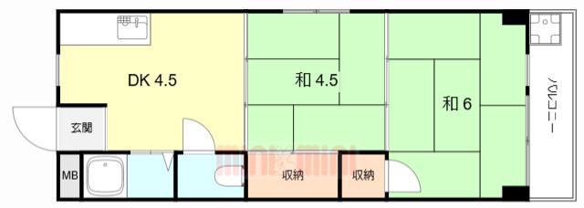 第2三和マンション(2DK/4階)の間取り写真