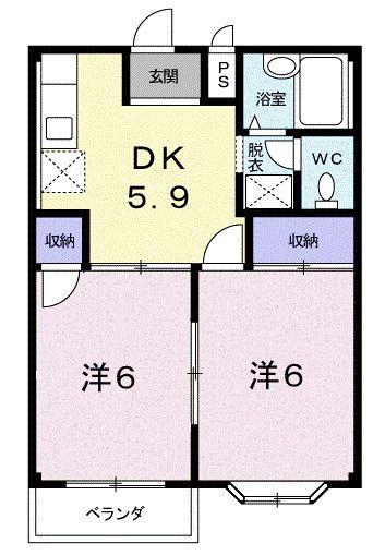エルディムおおすみA(2DK/2階)の間取り写真