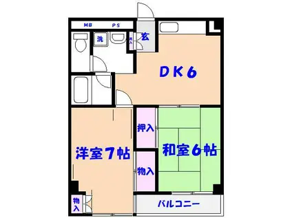 ヴォワール国府台(2DK/4階)の間取り写真