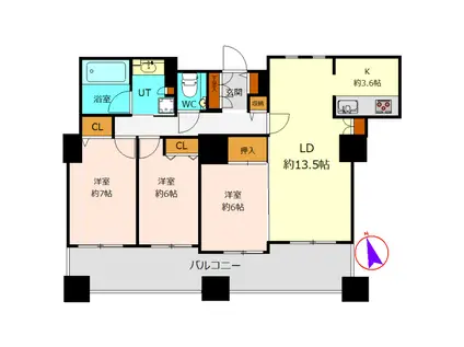 クリオ新札幌壱番館(3LDK/9階)の間取り写真