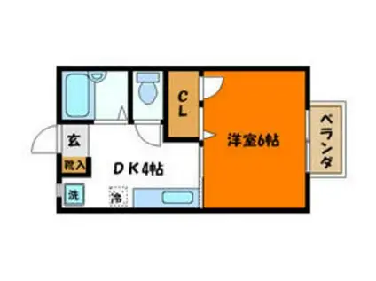 テラスコウバイ(1DK/2階)の間取り写真