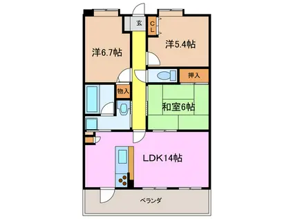 山田ビル鳴海(3LDK/5階)の間取り写真