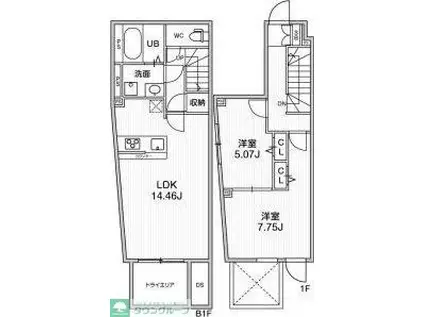 ALTERNA早稲田(2LDK/1階)の間取り写真