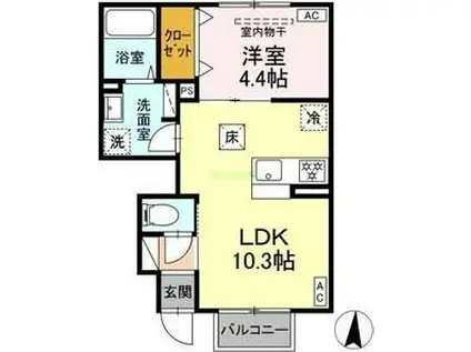 LA VIERGE II(1LDK/1階)の間取り写真