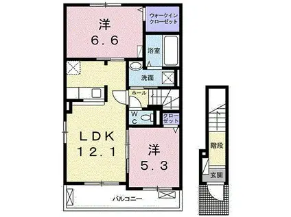 プラシード若林I(2LDK/2階)の間取り写真
