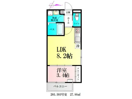 BAU宮町1号棟(1LDK/2階)の間取り写真