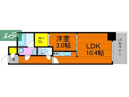 カーサとぎや町(1LDK/2階)の間取り写真