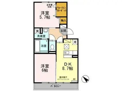 グランドュール(2DK/1階)の間取り写真