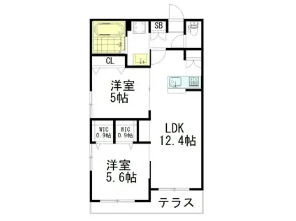 フリーシア浜田山(2LDK/1階)の間取り写真