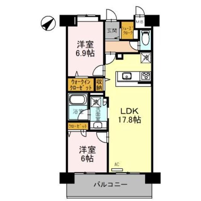 カーサ マリーナ モンテカルロ(2LDK/2階)の間取り写真