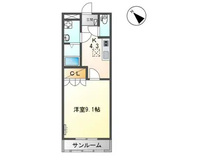 サン・フローラ 壱番館(1K/1階)の間取り写真