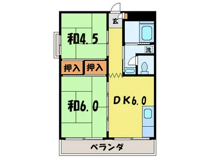 新田コーポ(2DK/3階)の間取り写真
