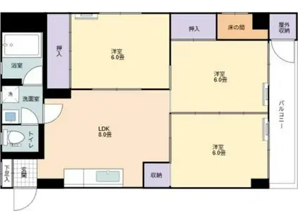 ディアライフ赤坂(3LDK/1階)の間取り写真