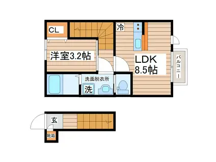 ディアコートII B棟(1LDK/2階)の間取り写真