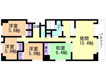 ハイライフ室蘭(4LDK/4階)の間取り写真