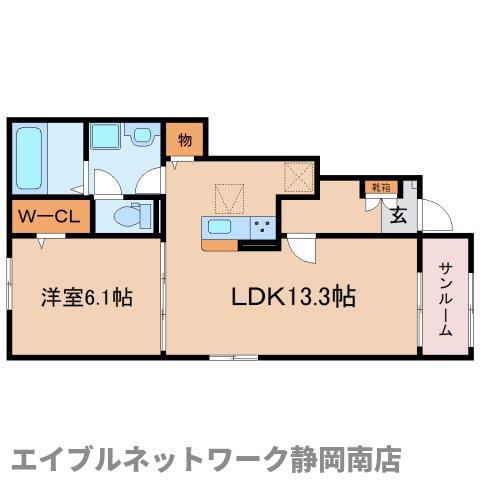 JR東海道本線 西焼津駅 徒歩40分 2階建 築1年(1LDK/1階)の間取り写真