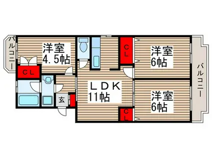 メゾンパークス武蔵野(3LDK/1階)の間取り写真