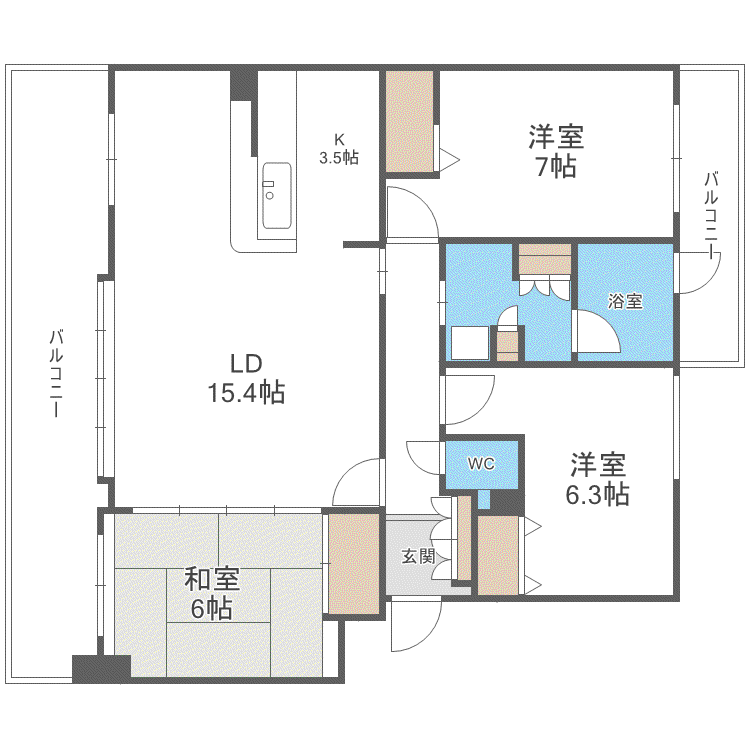 ヴェルビュ円山北6条グランステージ(3LDK/3階)の間取り写真