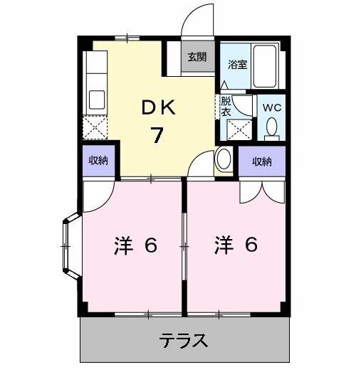 コーポシャインII(2DK/1階)の間取り写真