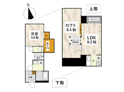 ADC熊本駅南LEAF(1LDK/1階)の間取り写真