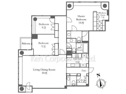 六本木ヒルズレジデンス(3LDK/33階)の間取り写真