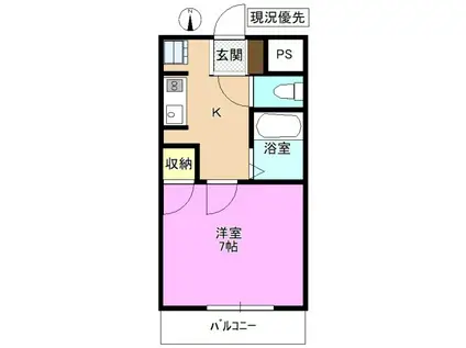 三輪ハイツ一ノ瀬(1K/3階)の間取り写真