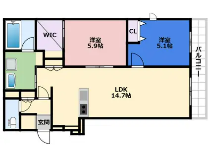 西宮市今津山中町ヘーベルメゾン(2LDK/1階)の間取り写真