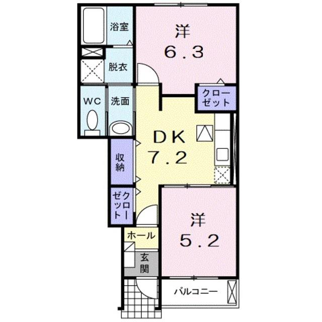 シャイニング・ベル II(2DK/1階)の間取り写真
