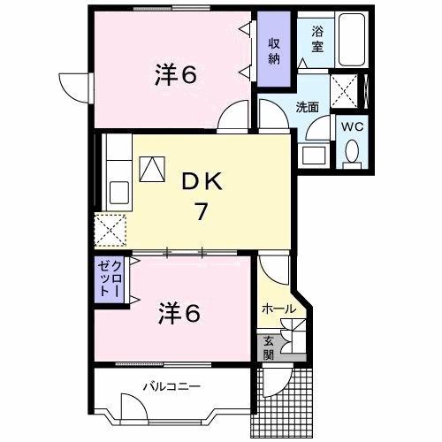 セレブレイトII(2DK/1階)の間取り写真