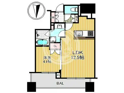 シティタワー大阪本町(1LDK/15階)の間取り写真