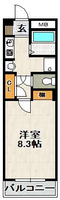 エクロル売布(1K/3階)の間取り写真