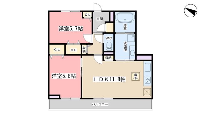 シャルマンコート アン(2LDK/3階)の間取り写真