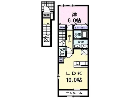 イーストカーサ壱番館(1LDK/2階)の間取り写真