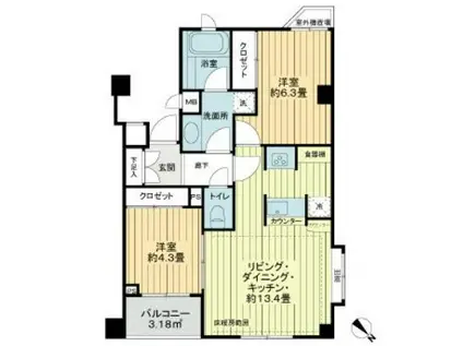 ミオカステーロ上池袋II(2LDK/2階)の間取り写真
