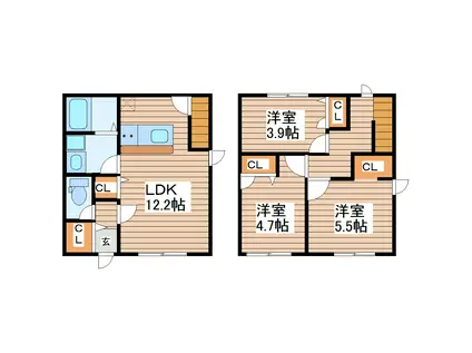 トワミル(3LDK/1階)の間取り写真