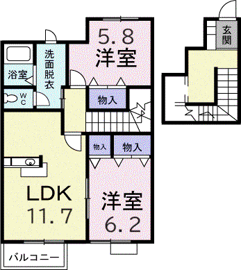 エスポワールA(2LDK/2階)の間取り写真