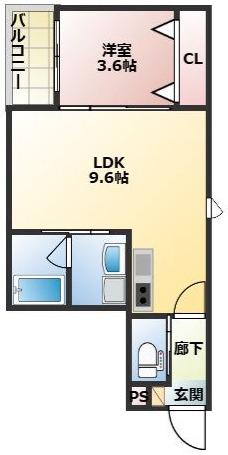 クリサンス(1LDK/1階)の間取り写真